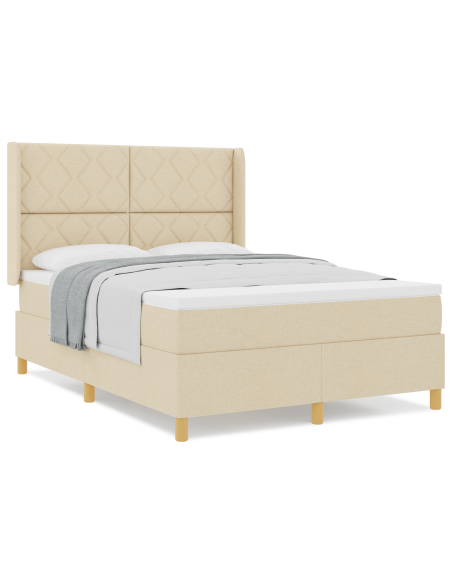 Letto a Molle con Materasso Panna 160x200 cm Tessuto