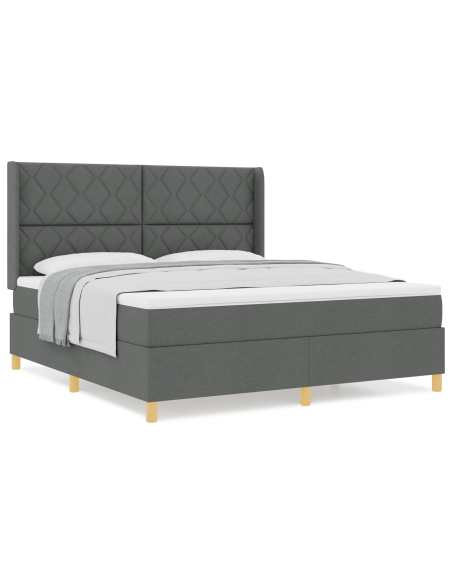 Letto con Alette e Materasso  Grigio Scuro 180x200 cm Tessuto