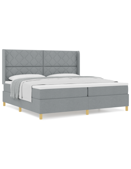 Letto a molle con materasso  Grigio chiaro 200x200 cm Tessuto