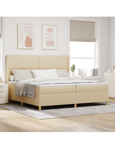 Letto a molle con materasso Crema 200 x 200 cm Tessuto