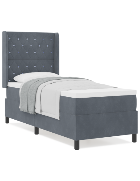 Letto a molle con materasso Grigio scuro 80 x 200 cm Velluto