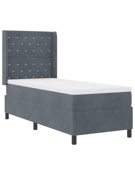 Letto a molle con materasso Grigio scuro 80 x 200 cm Velluto