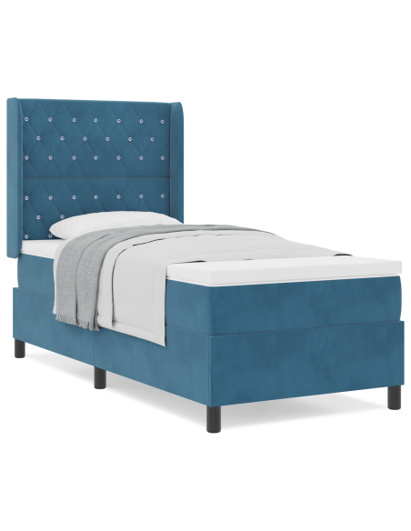 Letto Box Spring  con Materasso Blu Scuro 90x190 cm in Velluto
