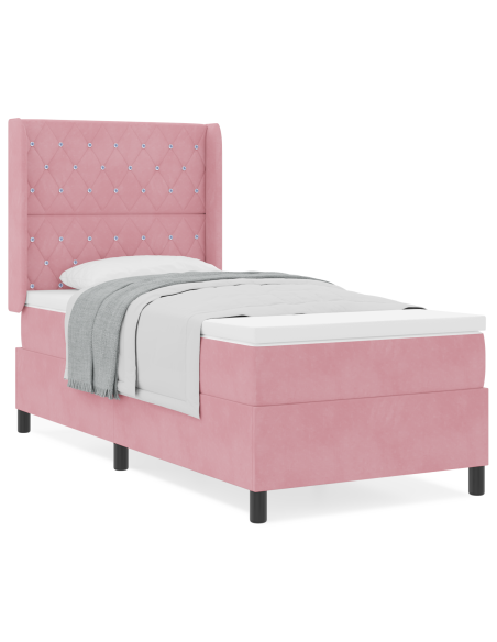 Letto a molle con materasso Rosa 90 x 190 cm Velluto