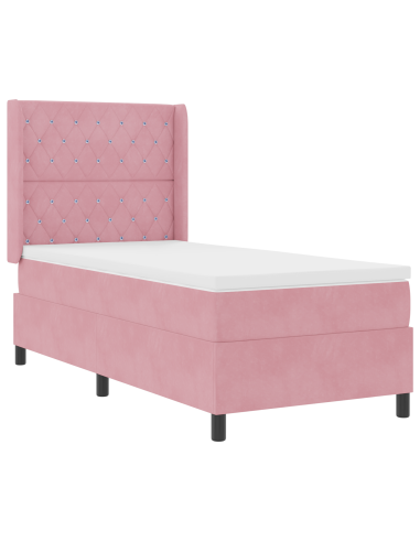 Letto a molle con materasso Rosa 90 x 190 cm Velluto