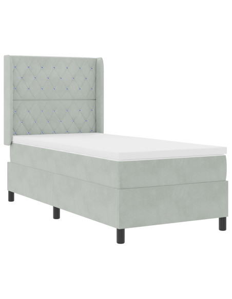 Letto Box Spring con Materasso Grigio Chiaro 90x200 cm in Velluto