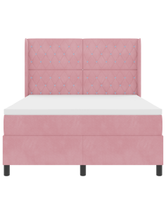 Letto a molle con materasso Rosa 140 x 190 cm Velluto