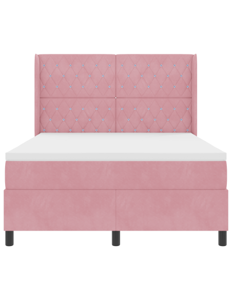 Letto a molle con materasso Rosa 140 x 190 cm Velluto