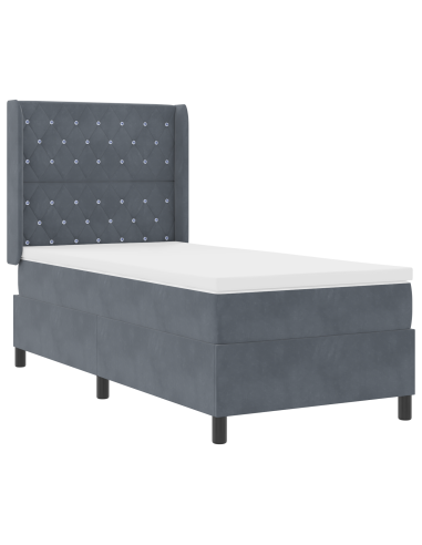 Letto a molle con materasso Grigio scuro 100 x 200 cm Velluto