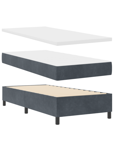 Letto a molle con materasso Grigio scuro 100 x 200 cm Velluto