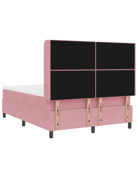 Letto a molle con materasso Rosa 140 x 190 cm Velluto