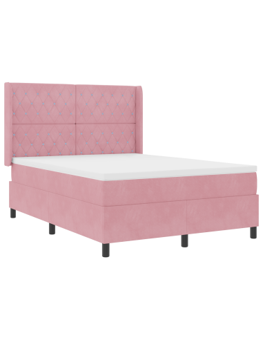Letto a molle con materasso Rosa 140 x 200 cm Velluto