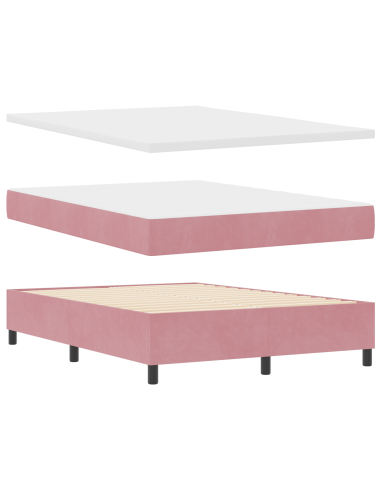 Letto a molle con materasso Rosa 140 x 200 cm Velluto