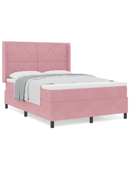Letto Box Spring con Materasso Rosa 160x200 cm Velluto