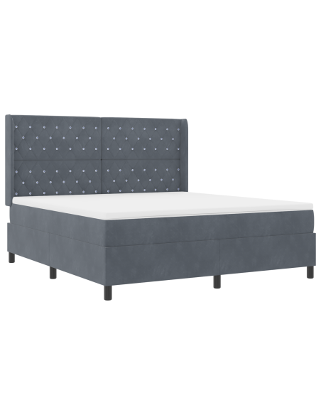 Letto Box Spring con Materasso Grigio Scuro 180x200 cm in Velluto