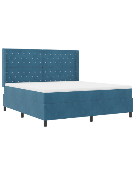 Letto Box Spring con Materasso Blu Scuro 180x200 cm Velluto
