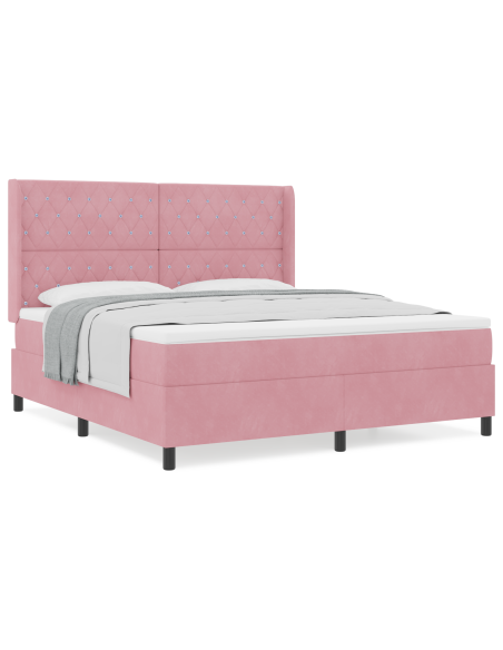 Letto a molle con materasso Rosa 180 x 200 cm Velluto