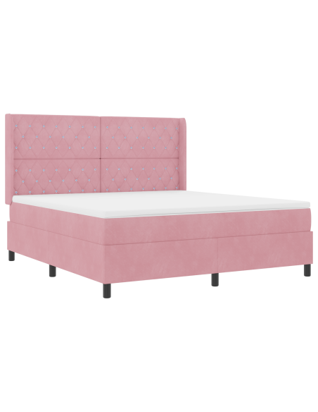 Letto a molle con materasso Rosa 180 x 200 cm Velluto