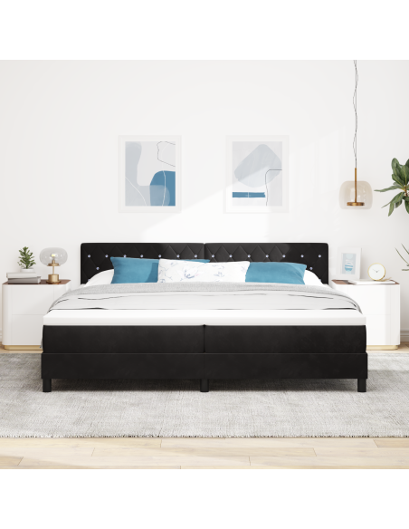 Letto a Sorgente LED con materasso Nero 200 x 200 cm Velluto