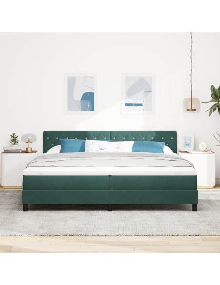 Letto a Sorgente LED con led Verde Scuro 200 x 200 cm Velluto