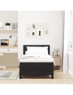 Letto a Sorgente LED con materasso Nero 100 x 200 cm Velluto