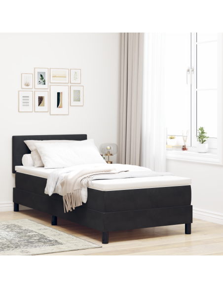 Letto Box Spring con Materasso e LED Nero 100x200 cm Velluto
