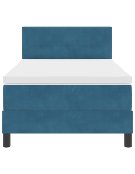 Letto Box Spring con Materasso e LED Blu Scuro 100x200 cm Velluto