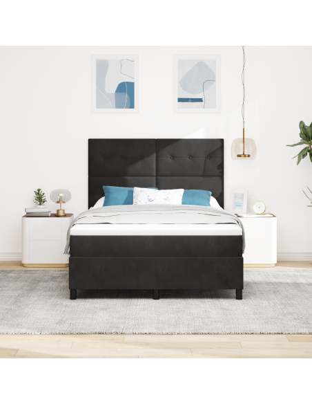 Letto a Sorgente LED con materasso Nero 140 x 190 cm Tessuto