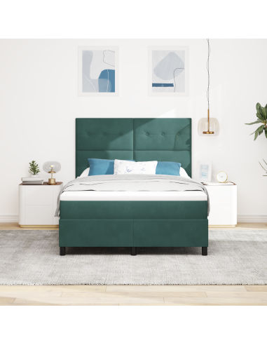 Letto a Sorgente LED Verde Scuro 140 x 190 cm Tessuto