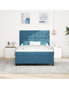 Letto a Sorgente LED Blu Scuro 140 x 190 cm Tessuto