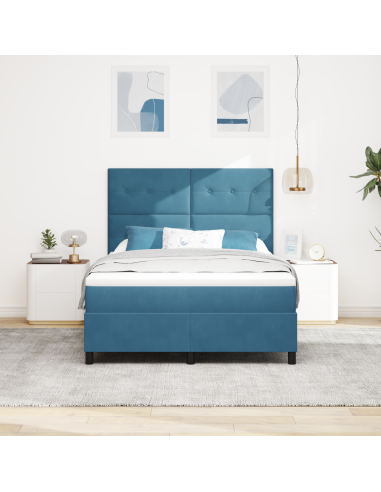 Letto a Sorgente LED Blu Scuro 140 x 190 cm Tessuto