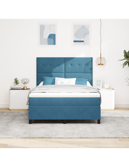 Letto a Sorgente LED Blu Scuro 140 x 190 cm Tessuto