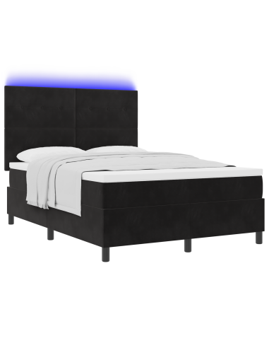 Letto a Sorgente LED con materasso Nero 140 x 200 cm Tessuto