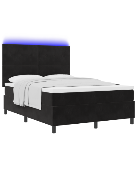 Letto Box Spring con Materasso e LED Nero 140x200 cm Velluto