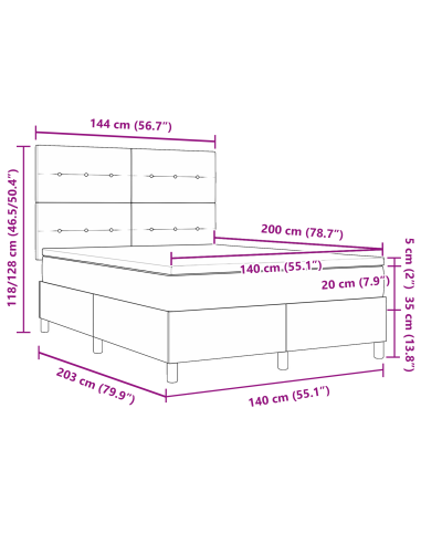 Letto a Sorgente LED Verde Scuro 140 x 200 cm Tessuto
