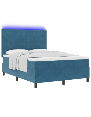 Letto a Sorgente LED Blu Scuro 140 x 200 cm Tessuto