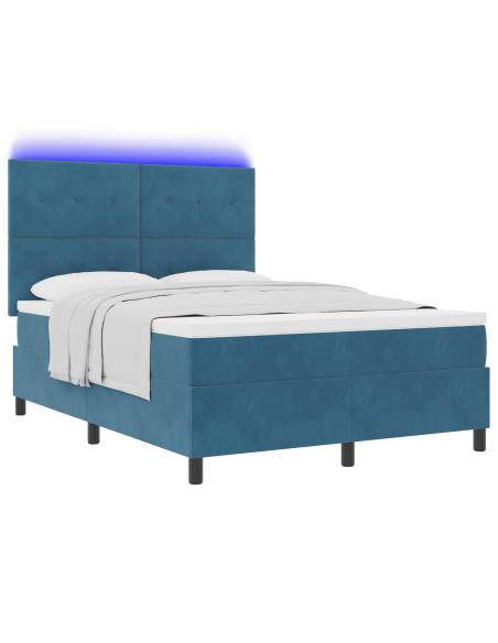 Letto a Sorgente LED Blu Scuro 140 x 200 cm Tessuto