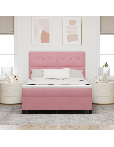 Letto a Sorgente LED con materasso Rosa 140 x 200 cm Tessuto