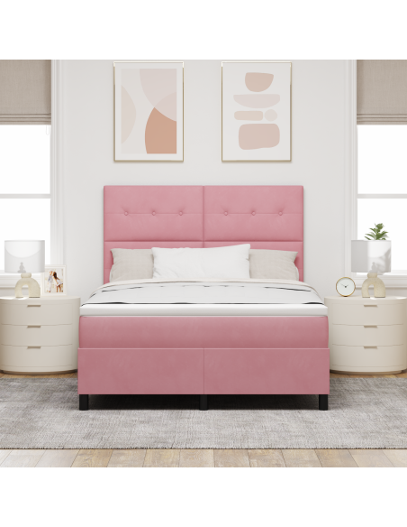 Letto Box Spring  con Materasso e LED Rosa 160x200 cm in Velluto