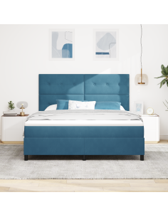 Letto a Sorgente LED Blu Scuro 180 x 200 cm Tessuto