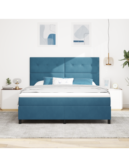 Letto Box Spring con Materasso e LED Blu Scuro 180x200 cm Velluto