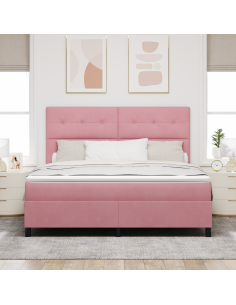 Letto a Sorgente LED con materasso Rosa 180 x 200 cm Tessuto