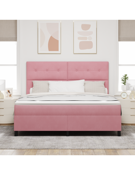 Letto Box Spring con Materasso e LED Rosa 180x200 cm Velluto
