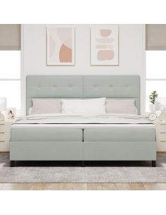 Letto a Sorgente LED Grigio chiaro 200 x 200 cm Tessuto