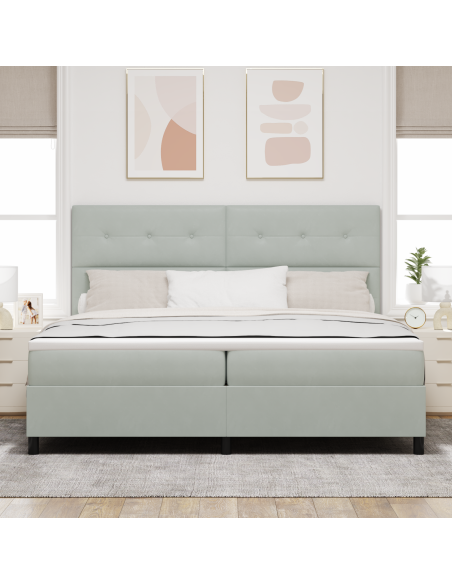 Letto Box Spring con Materasso e Luce LED Grigio Chiaro 200x200 cm Velluto