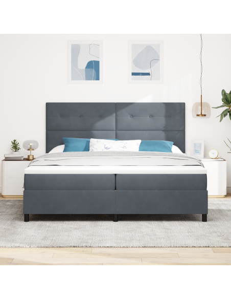 Letto Box Spring con Materasso e LED Grigio Scuro 200x200 cm Velluto