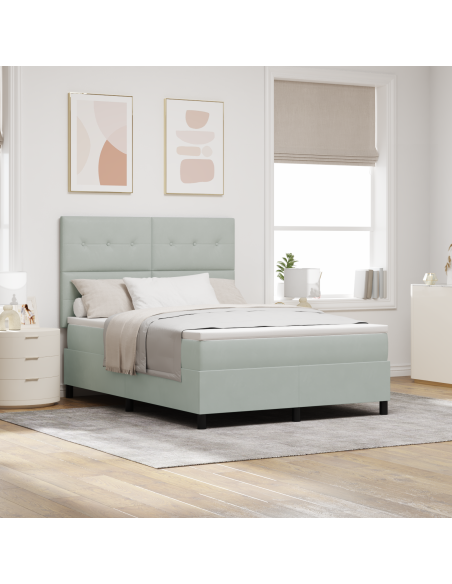 Letto Box Spring con Materasso e Luce LED Grigio Chiaro 140x190 cm Velluto