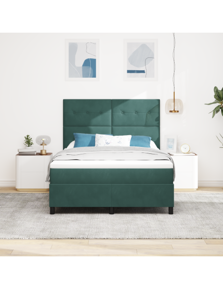 Letto a Box Spring con Materasso & LED Verde Scuro 140x200 cm Velluto