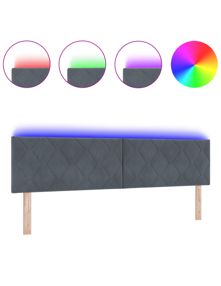Testata a LED Design a Rombi Grigia Scura 180 cm in Velluto