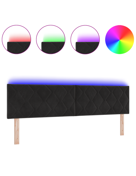 Testata LED  Design a Blocchi di Diamante Nera 180 cm Velluto